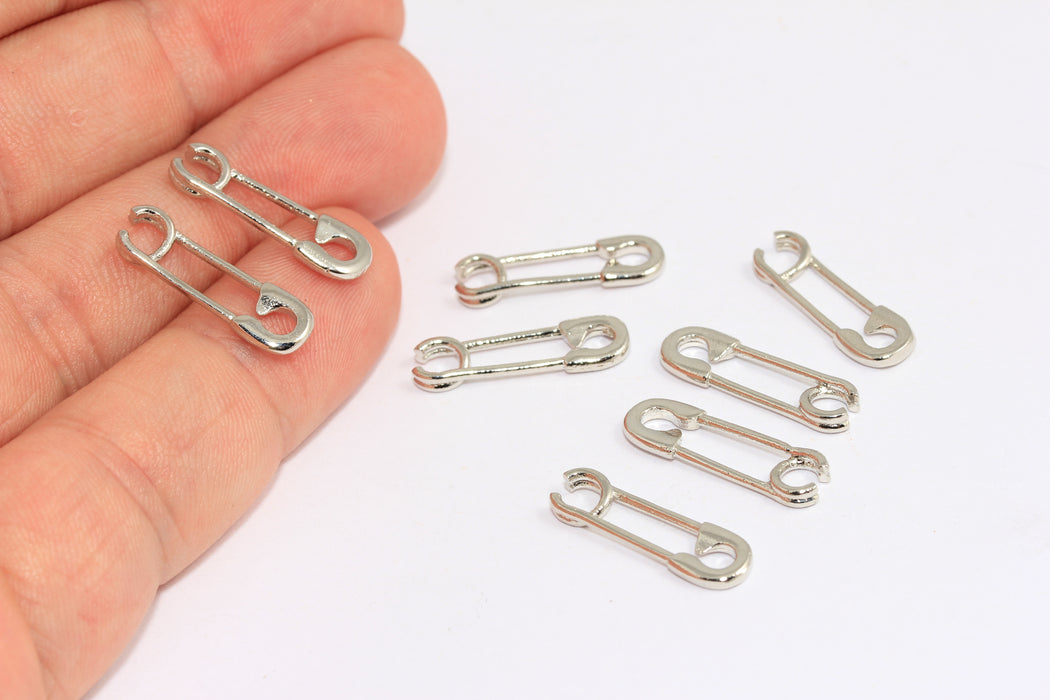 6,5x20mm Rhodium Plated Safety Pin Charm, Safety Pin Beads, BRT864