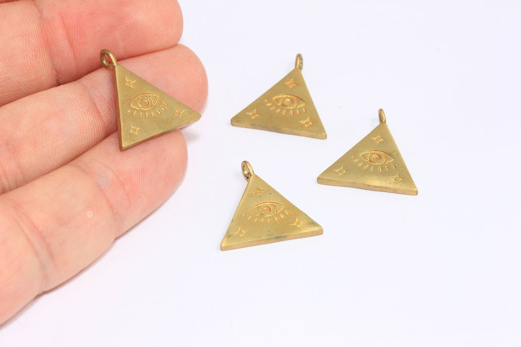 17mm Raw Brass Eye Pendant, Eye Charms, Evil Eye Pendant, Triangle Eye Beads, ROSE274