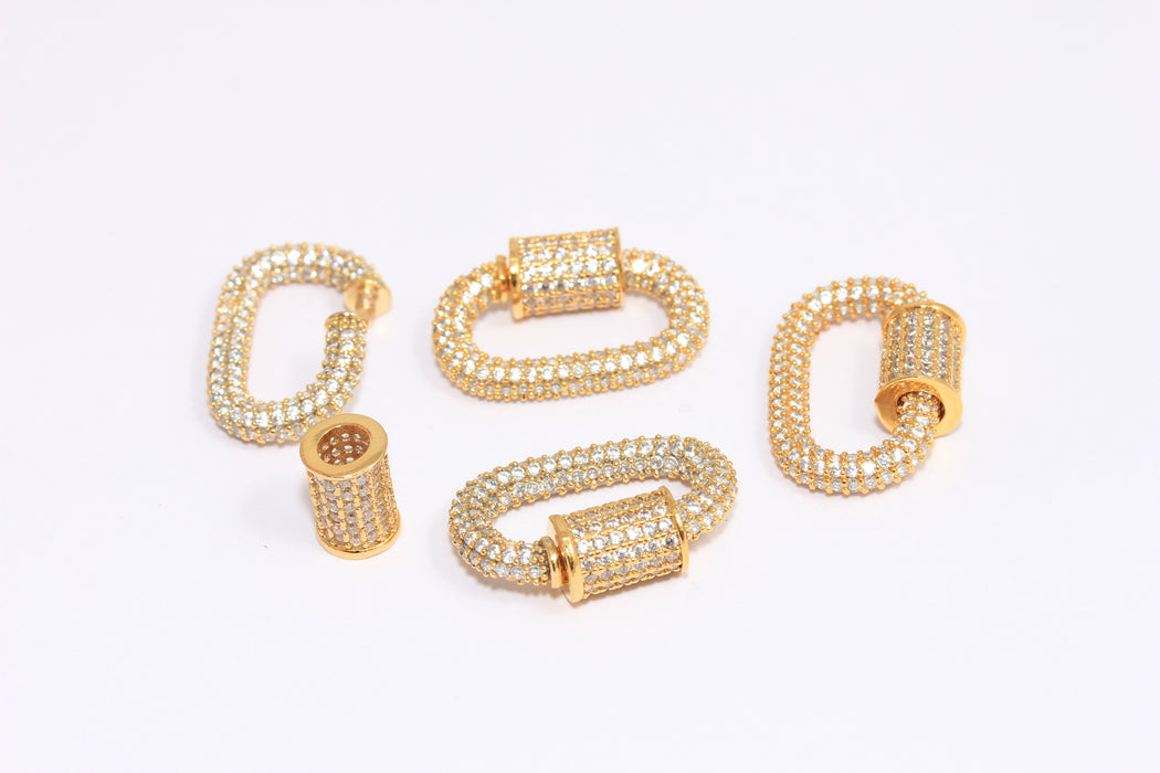 17x24mm 24k Shiny Gold CZ Oval Screw Clasps, Micro Pave White Stone Clasp, BRT858