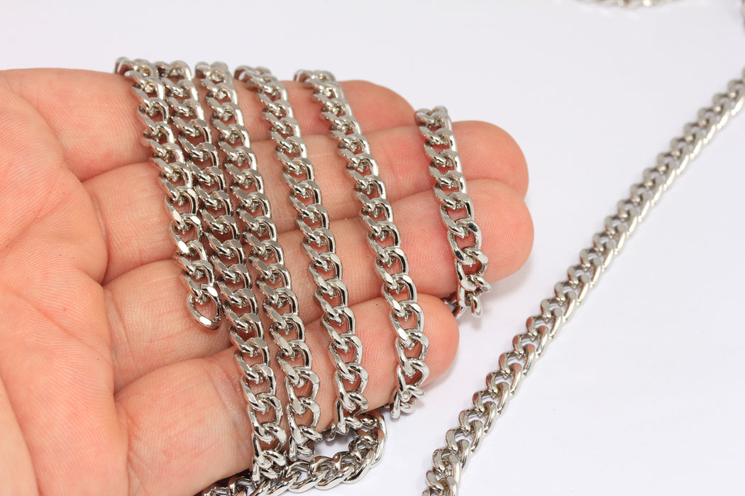 5,5mm Rhodium Faceted Curb Chain, Soldered Strong Curb Chain, BXB390-3