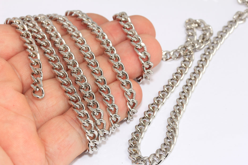 5,5mm Rhodium Faceted Curb Chain, Soldered Strong Curb Chain, BXB390-3