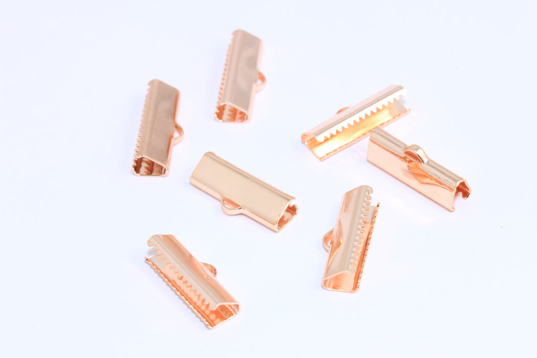 19mm Rose Gold Ribbon Crimps, Cord End, Fasteners Clasp, Crimp Clasps, Ribbon Claws, ROSE326