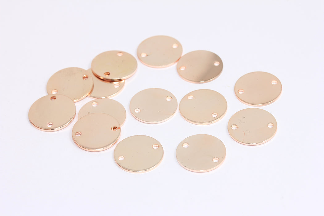 14mm Rose Gold Plated Two Hole Disc, Round Disc Beads, Coin Bracelet Connector, Stamping Tag, ROSE486