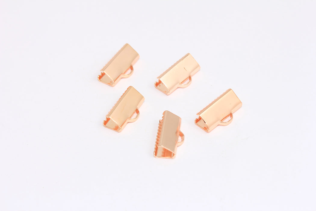 14mm Rose Gold Ribbon Crimps, Cord End, Crimp Clasps, Ribbon Claws, ROSE325