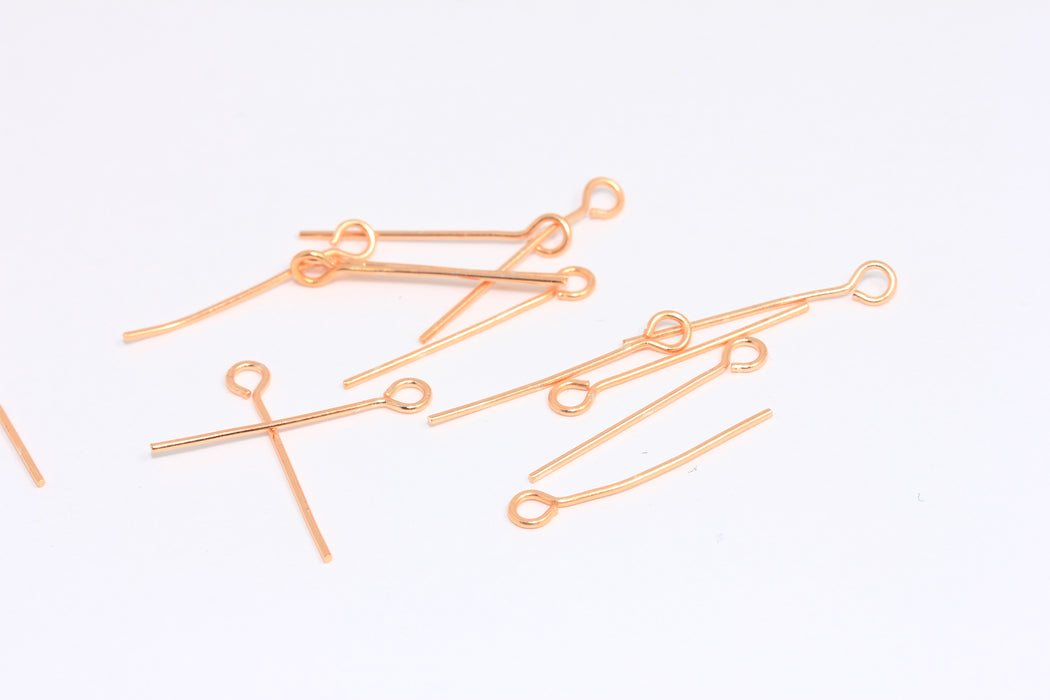 25mm Rose Gold Plated Eye Pins, Eye Pins With Loop, Eye Pins For Beading, ROSE431