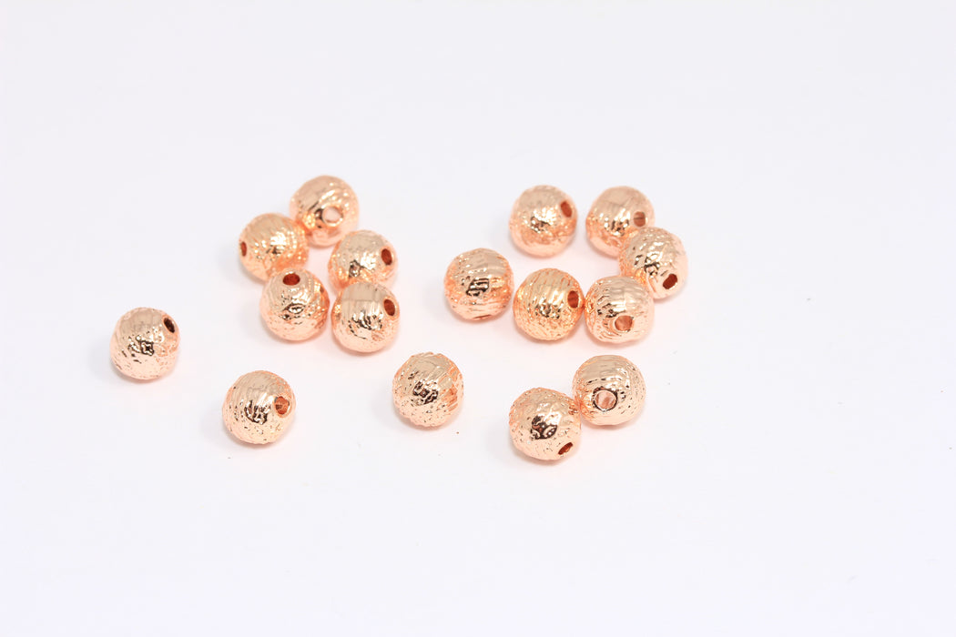 7mm Rose Gold Plated Ball Beads, Textured Ball Charms, Bracelet Spacer Beads, ROSE394