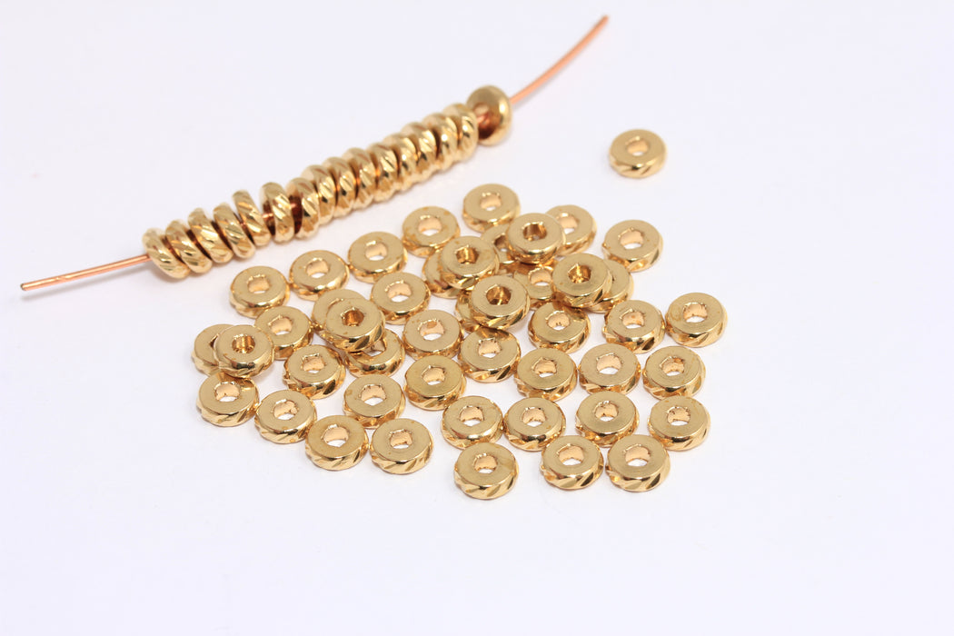 5,7mm Raw Brass Spacer Beads, Brass Spacers, Rondelle Beads, Connector Beads, CLO45