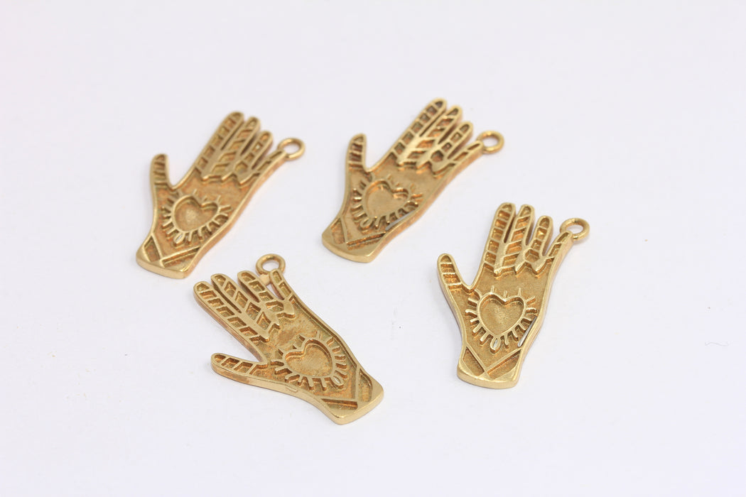 14x28mm Raw Brass Hand Charms, Cabochon Charm, Bezel Bracelet Beads, Love Hand Charms, CLO12