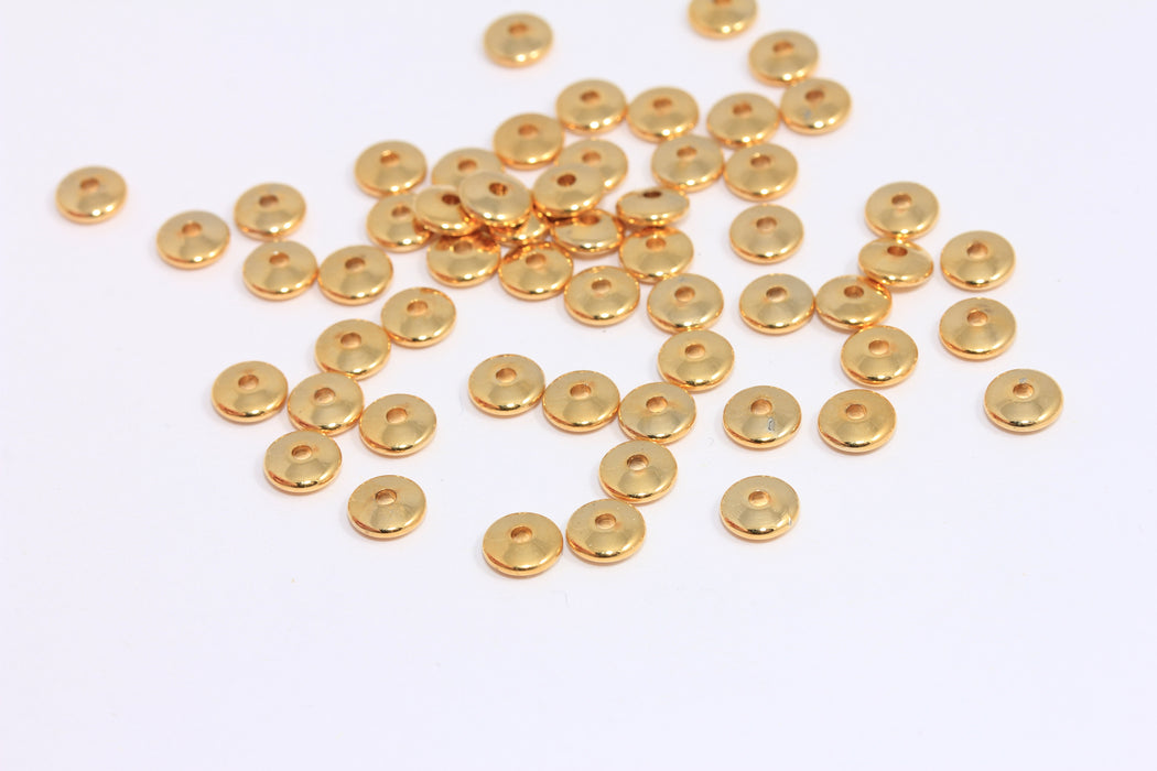 2x6mm 24k Shiny Gold Spacer Beads, Flat Rondelle Beads, Gold Spacers, Connector Beads, MTE81