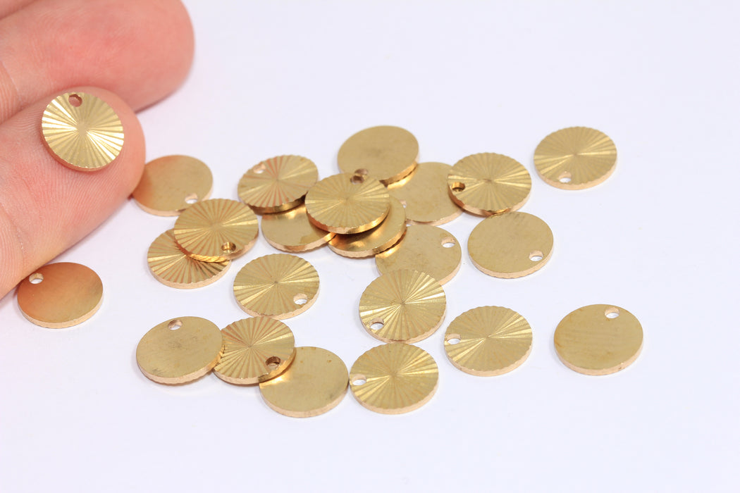 10mm Raw Brass Coins, Coin Charms, Drop Charms, Textured Coin Beads, BRT503