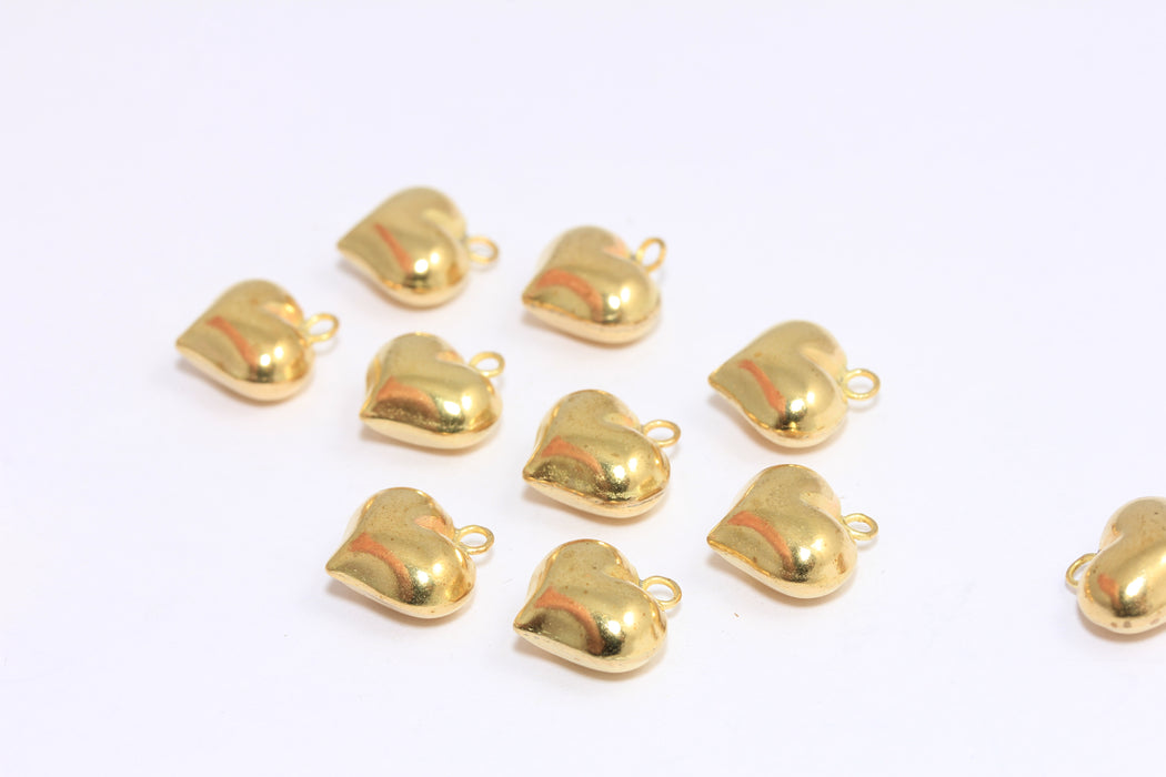 10x12mm Raw Brass Puffed Heart, Cute Heart Beads, Heart Necklace Charms, Puffed Heart Charms, BXB461