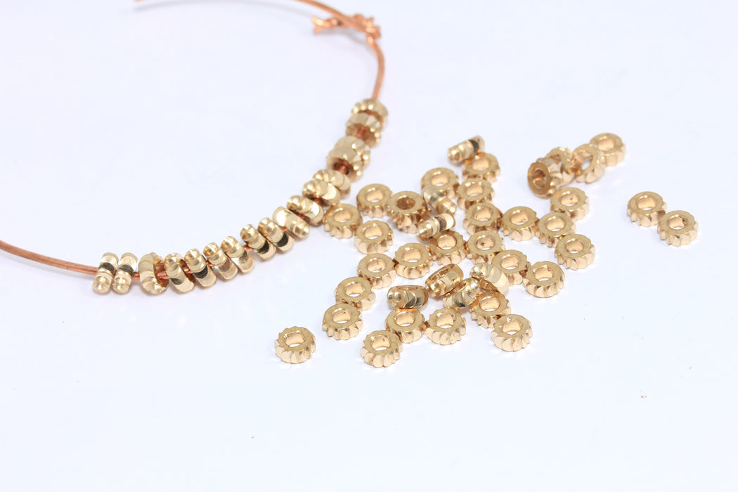 4,7mm Raw Brass Spacer Beads, Brass Spacers, Faceted Rondelle Beads, Round Industrial Beads, ALS17