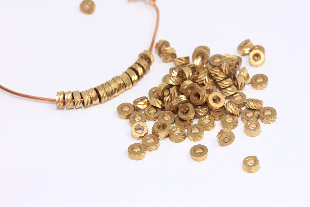 5mm Raw Brass Spacer Beads, Brass Spacers, Faceted Rondelle Beads, Round Industrial Beads, LA45