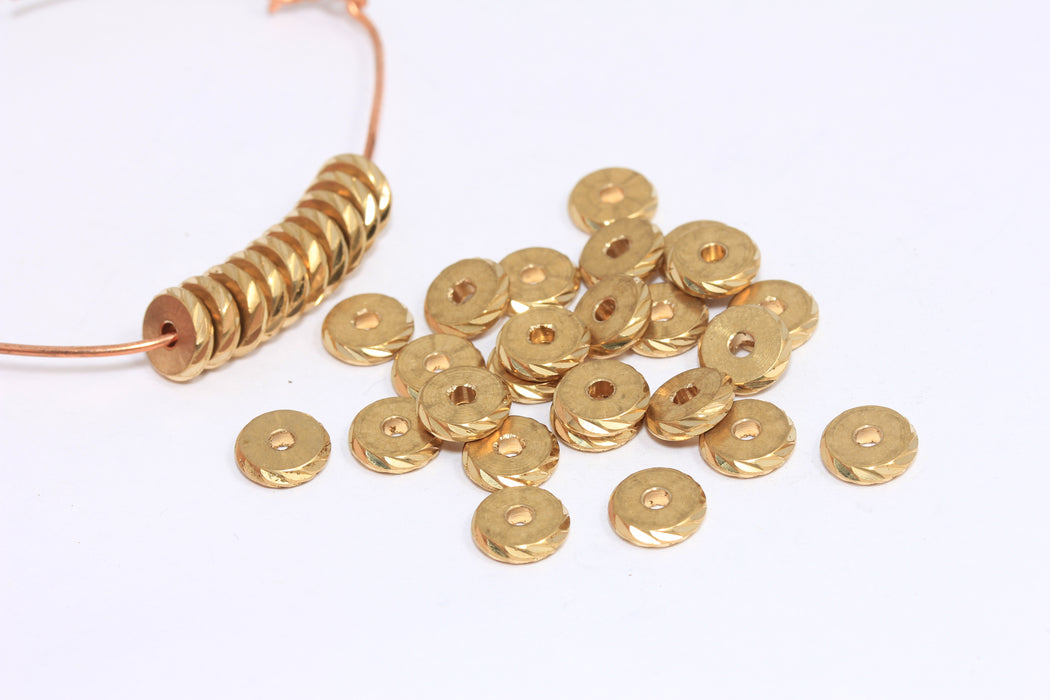 8mm Raw Brass Spacer Beads, Brass Spacers, Faceted Rondelle Beads, Round Industrial Beads, LA14