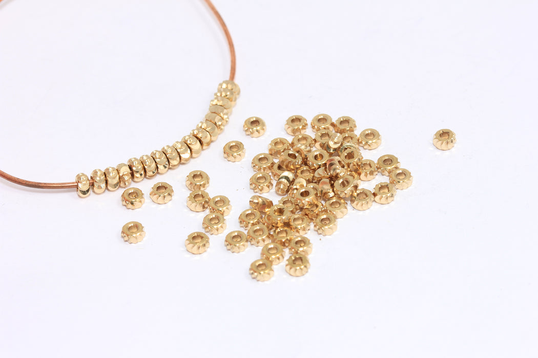 4mm Raw Brass Spacer Beads, Brass Spacers, Faceted Rondelle Beads, Round Industrial Beads, CLO47