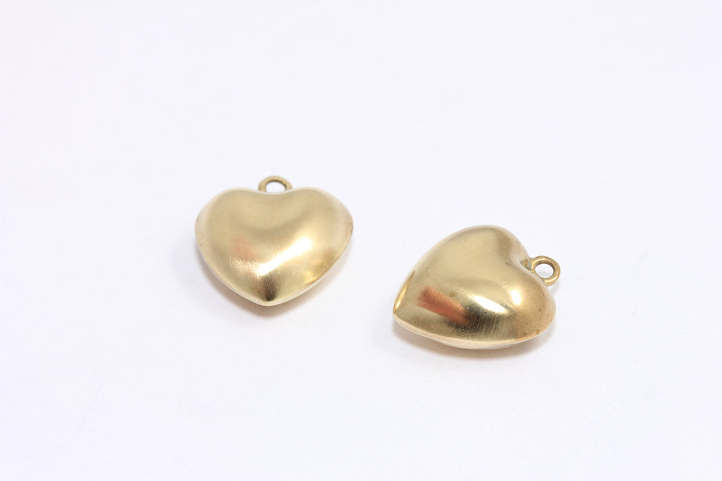 17mm Raw Brass Puffed Heart, Cute Heart Beads, Heart Necklace Charms, Puffed Heart Charms, BXB458