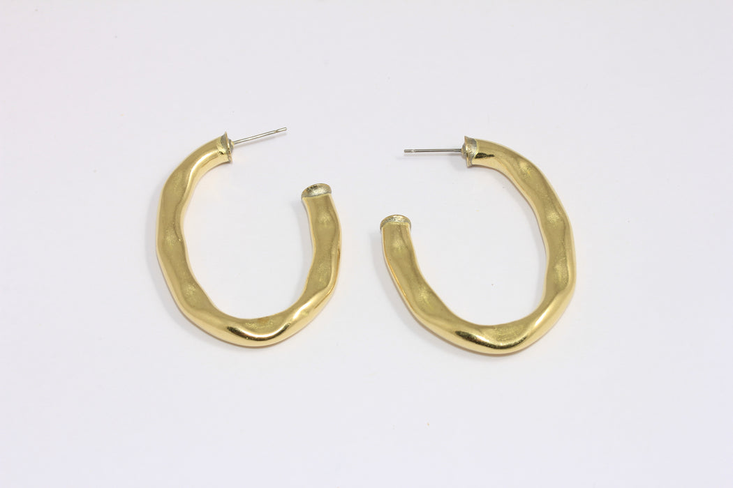 37x50mm Raw Brass Earrings, Oval Hammered Hoops, Hoop Earrings, Irregular Shape Earrings, Tube Earrings, BXB471