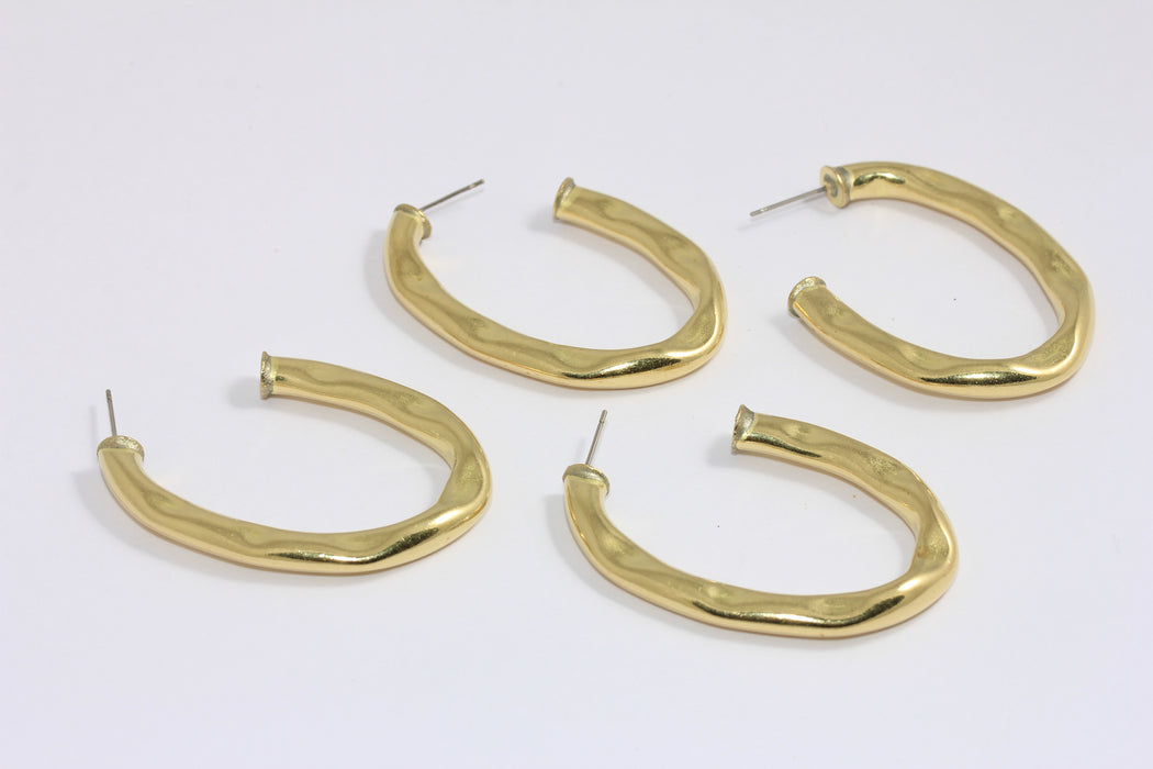 37x50mm Raw Brass Earrings, Oval Hammered Hoops, Hoop Earrings, Irregular Shape Earrings, Tube Earrings, BXB471