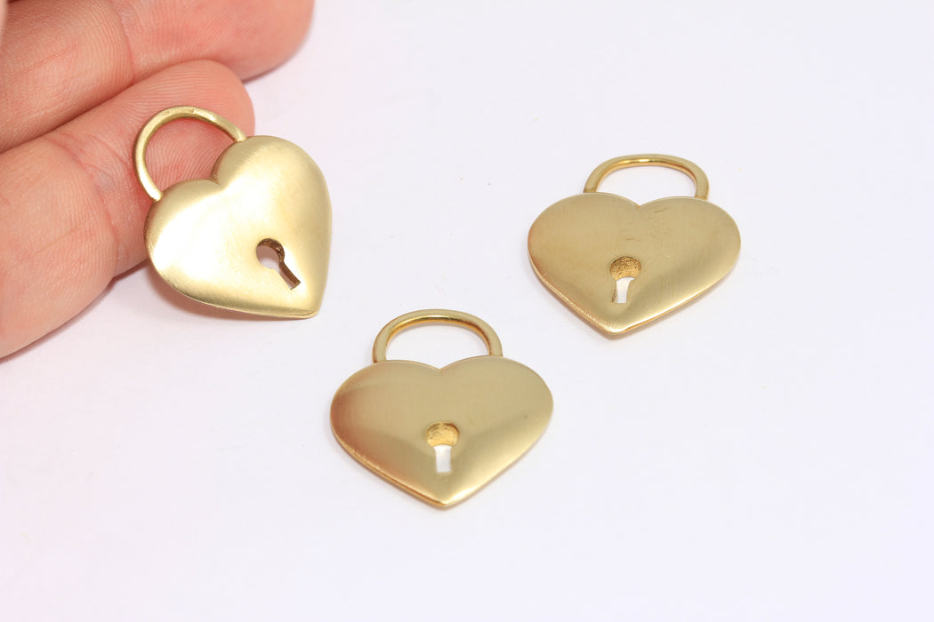 22x26mm Raw Brass Padlock Charms, Lock Necklace Charm, Heart Padlock, MTE1149