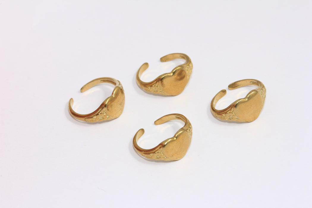 17mm Raw Brass Heart Ring, Stamping Ring, Adjustable Rings, MTE1334