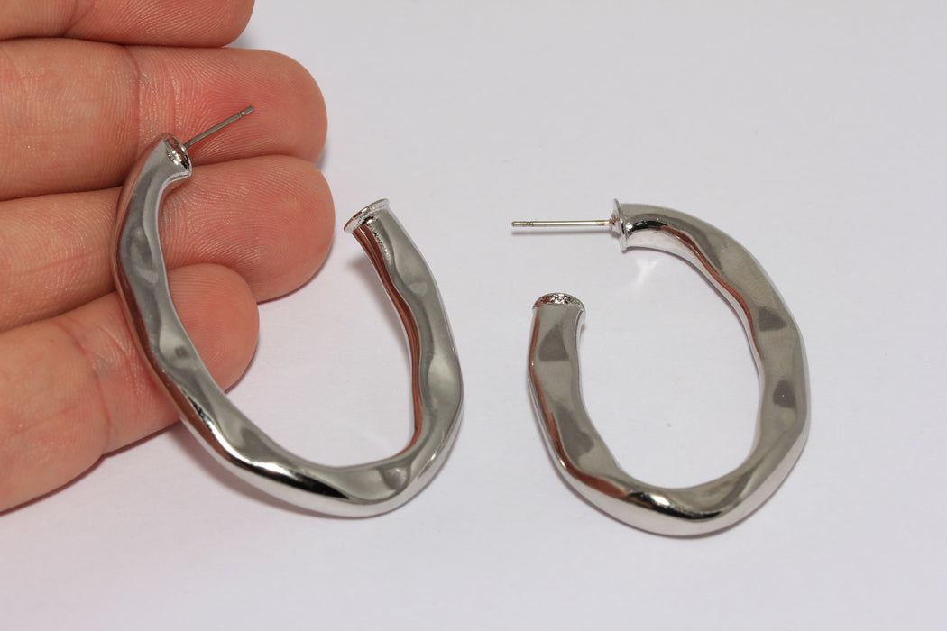 35x50mm Rhodium Plated Earring, Tube Earrings, Oval Hoop Earrings, Tube Earrings, MTE158