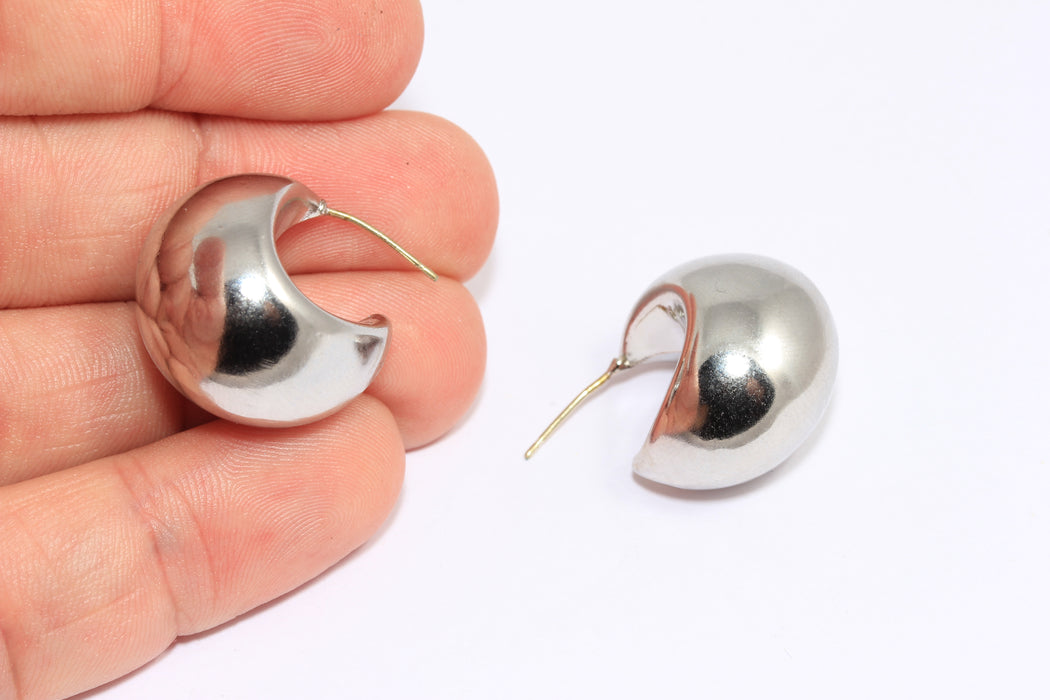 Rhodium Plated Ball Earrings, Ball Stud Earrings, Puffed Drop Ball Earrings, MTE1160
