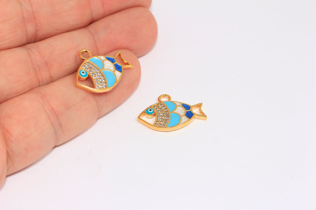 16x22mm 24k Shiny Gold Fish Charms, Micro Pave Charms ZRCN647