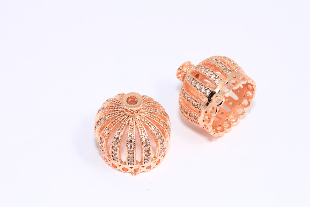 Rose Gold Plated CZ Tassel Crown Bead Caps, Micro Pave End Bead Cap, CZ Tassel End Cap, ZRCN330