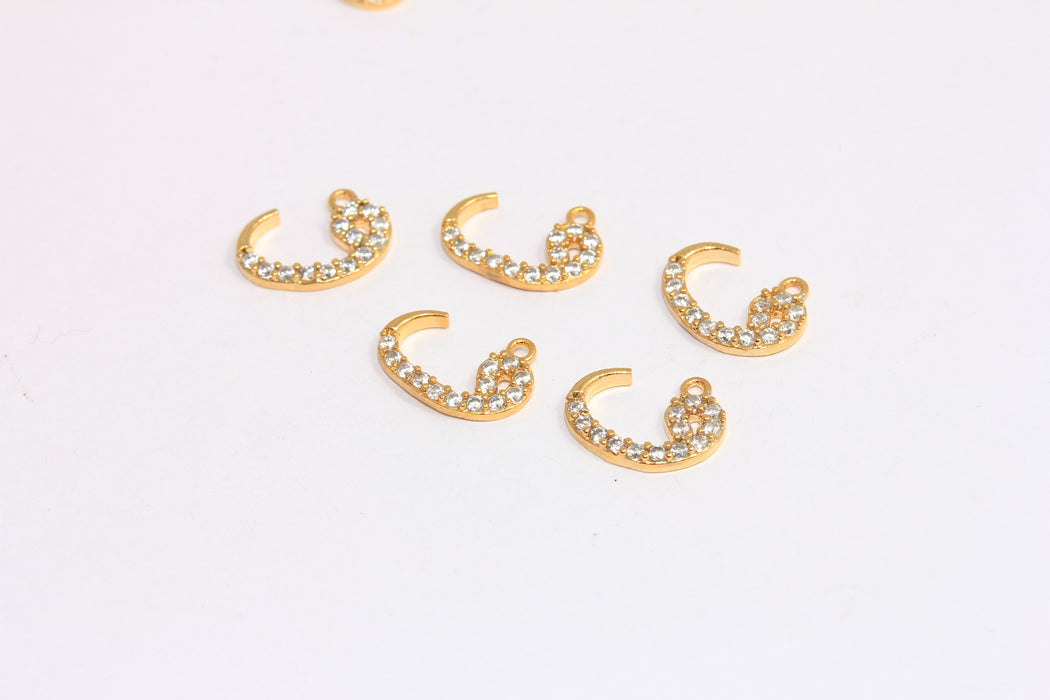 8x13mm 24k Shiny Gold Arabic CZ Letter Charms, White Stone Zircon Letters, Arabic Symbol Charms, ZRCN236