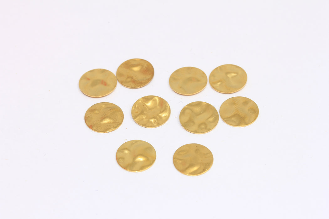 10mm Raw Brass Hammered Disc, Round Charms, Brass Coin Beads, No Hole Disc Charms, AE39