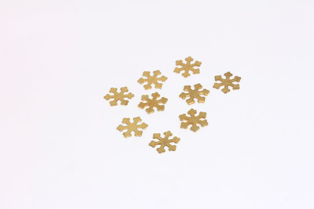 9mm Raw Brass Snowflake Charms , No Hole Snowflake Beads, Snowflake Pendants, FNL30