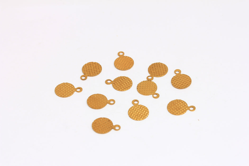 8mm Raw Brass Coins, Coin Charms, Drop Charms, Textured Coin Beads, Stamping Tag, FNL3