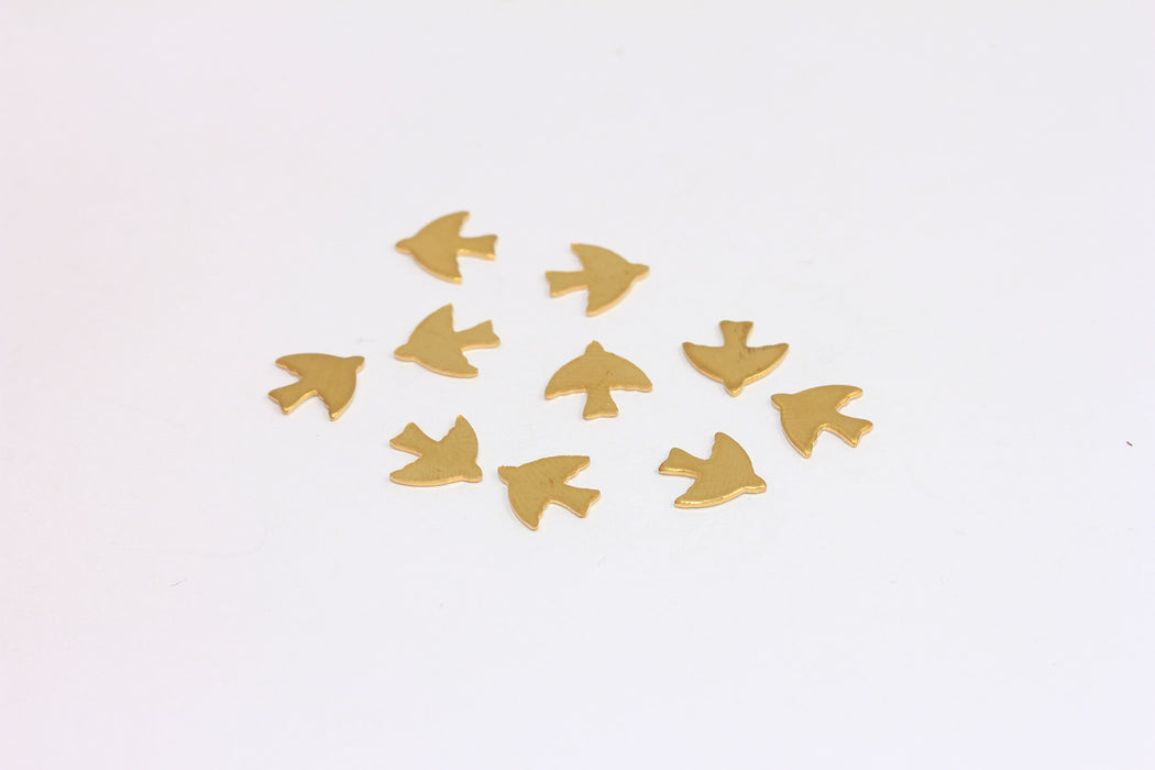 9mm Raw Brass Bird Charms, Bird Disc Beads, Dainty Charms, No Hole Bird Bracelet Charms, FNL21