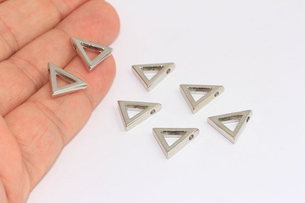 14mm Rhodium Plated Triangle Charms, Triangle Charms, Geometric Necklace, FNL142