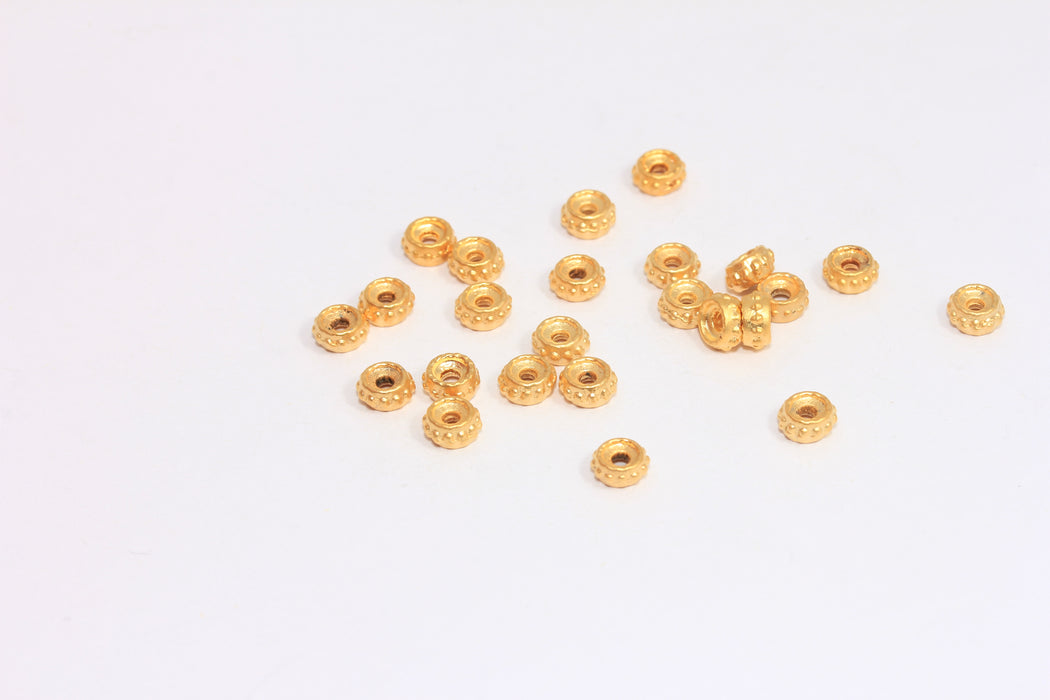 5,5mm 24k Matt Gold Rondelle Beads, Spacer Beads, Leather Cord Bracelet Charms, FNL146