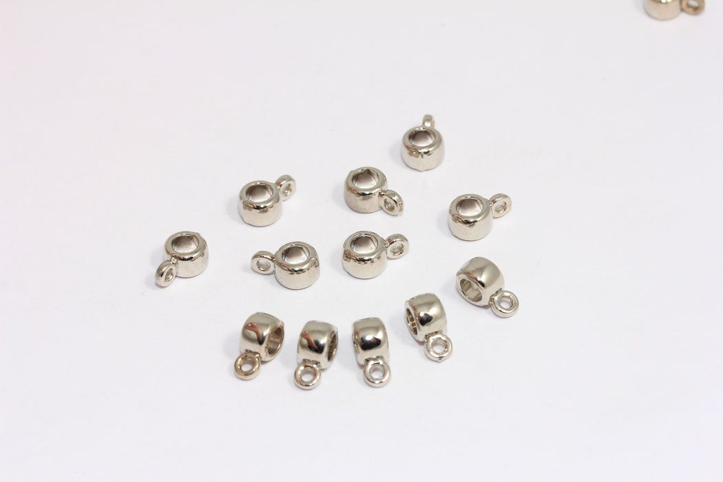 6x9mm Rhodium Plated Tube Beads, Connector Pendant Bail, Beads With Loop, FNL158