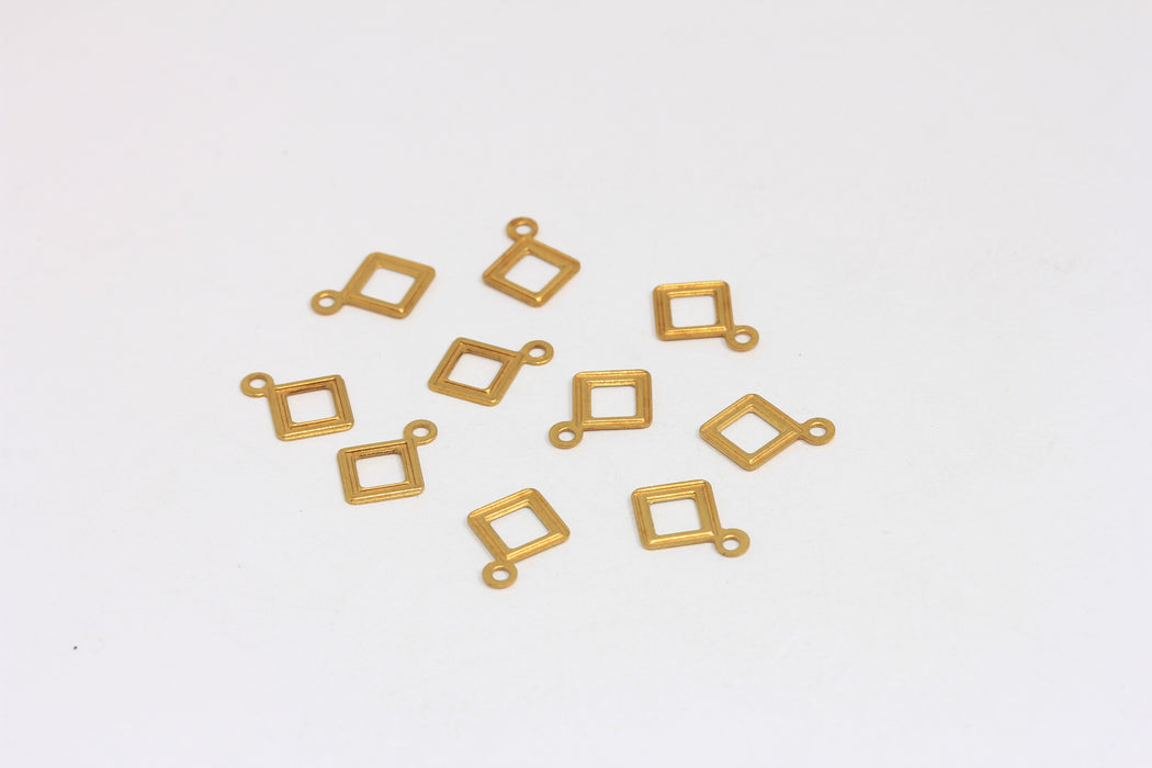 9x11mm Raw Brass Square Beads, Square Drop Charms, Outline Square Beads, Small Square Pendants, FNL80