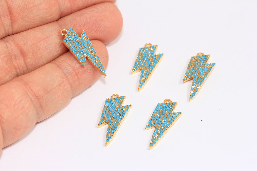 10x25mm 24k Shiny Gold Thunder Charms, Micro Pave Lightning Bole Charms, SLM188