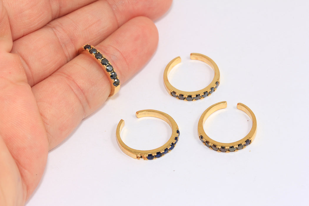 16-17mm 24k Shiny Gold Micro Pave Rings, CZ Black Stone Dainty Rings, SLM590