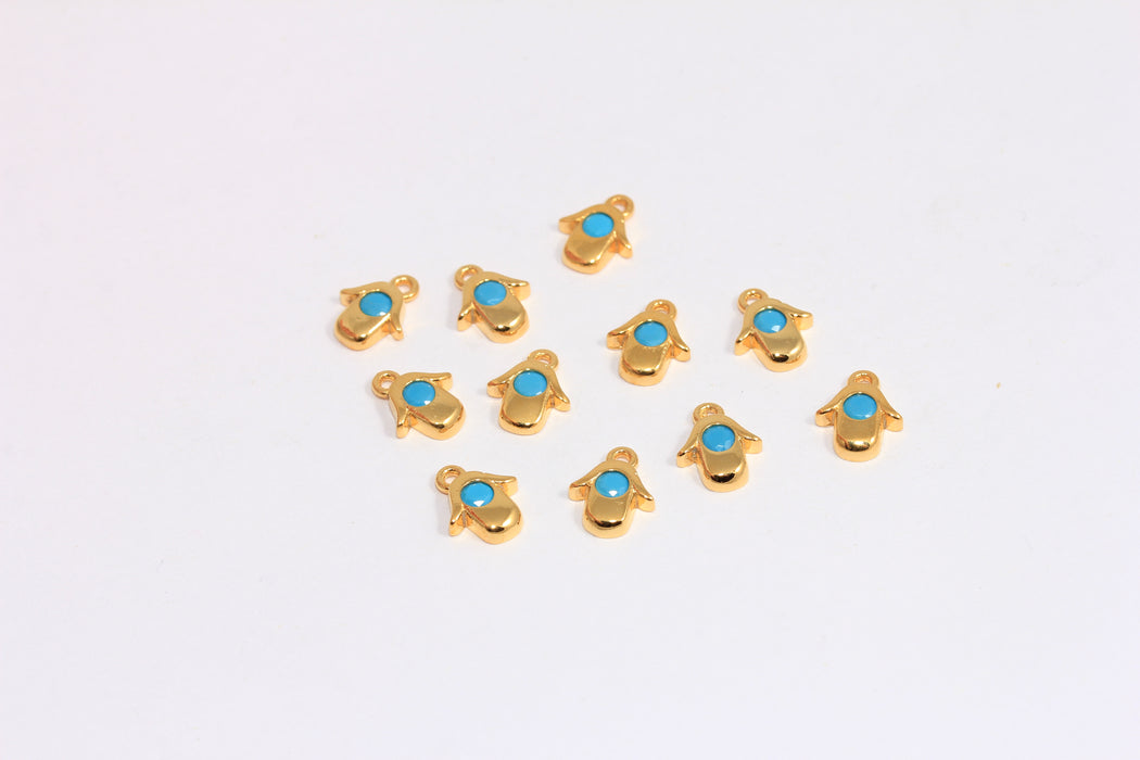 5x9,5mm 24k Shiny Gold Hamsa Charms, Micro Pave Fatima  SLM621