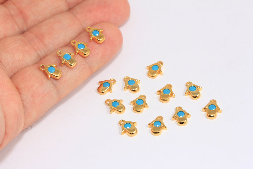 5x9,5mm 24k Shiny Gold Hamsa Charms, Micro Pave Fatima  SLM621