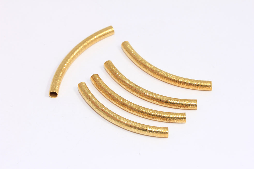 4x44mm Raw Brass Curved Tubes, Textured Tubes, Bracelet Curved Connector Tubes, CHK334