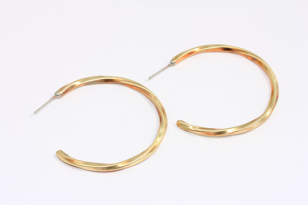 45mm Raw Brass Hoop Earrings, Earring Hoops, Midi Hoops, Twisted Earrings, CHK26-1