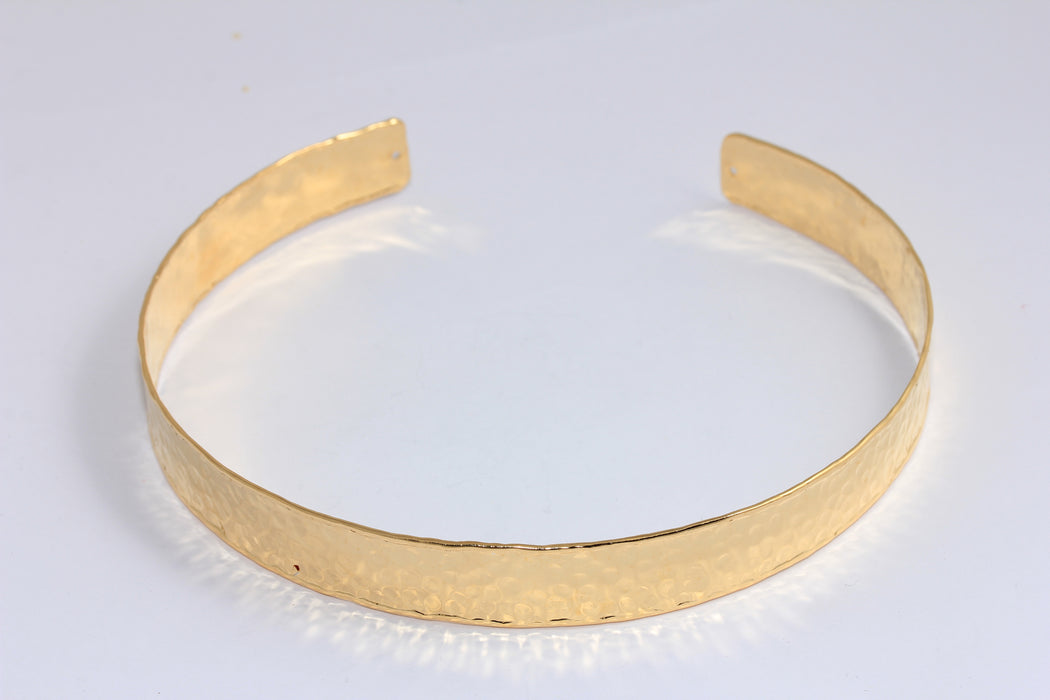 15mm 24k Shiny Gold Choker, Flat Choker Necklace, Hammered Collar Necklace, BXB339-9