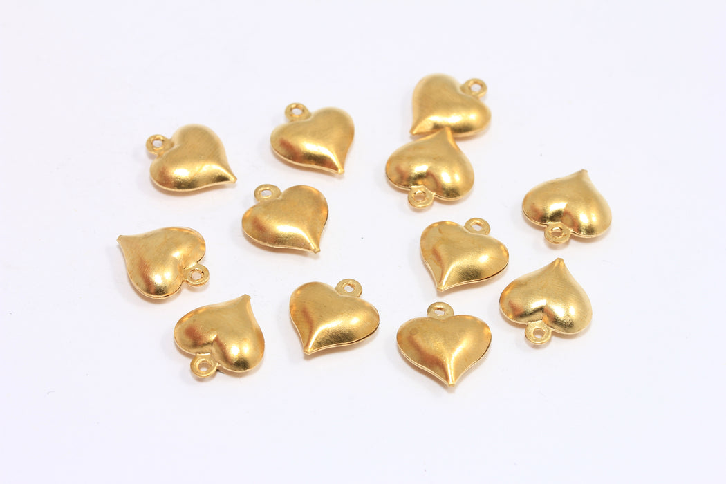 11x13mm Raw Brass Puffed Heart, Cute Heart Beads, Puffed Mini Heart Charms, ROSE447