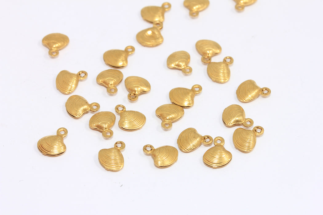 8mm Raw Brass Sea Shell Charm, Mini Seashell Charm, Shell Necklace, Shell Pendant, ROSE315