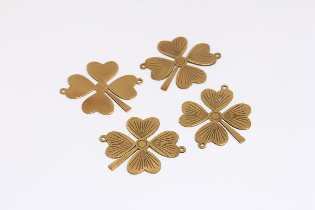 25x27mm Raw Brass Clover Charms, Shamrock Pendant, Two Loop Flower Pendant, Clover Flower, MTE1352