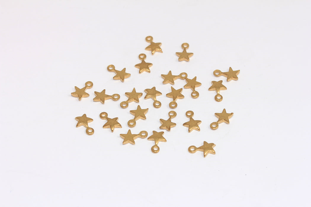 6,5mm Raw Brass Star Charms, Star Drop Beads, Mini Star Beads, Star Bracelet Charms, MLS243