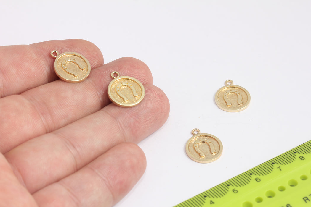 14x17mm Raw Brass Horseshoe Charms, Horseshoe Disc Pendant, Brass Pendant, Disc Pendant, Raw Brass Findings, ROSE175-2