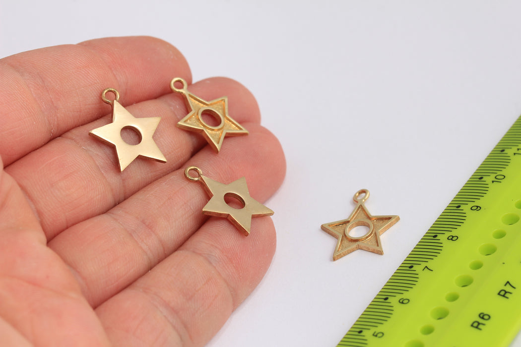 16x19mm Raw Brass Star Charms,  Star Connector, Raw Brass Stars, Star Bracelet, Bracelet Charms, Raw Brass Findings, ROSE230